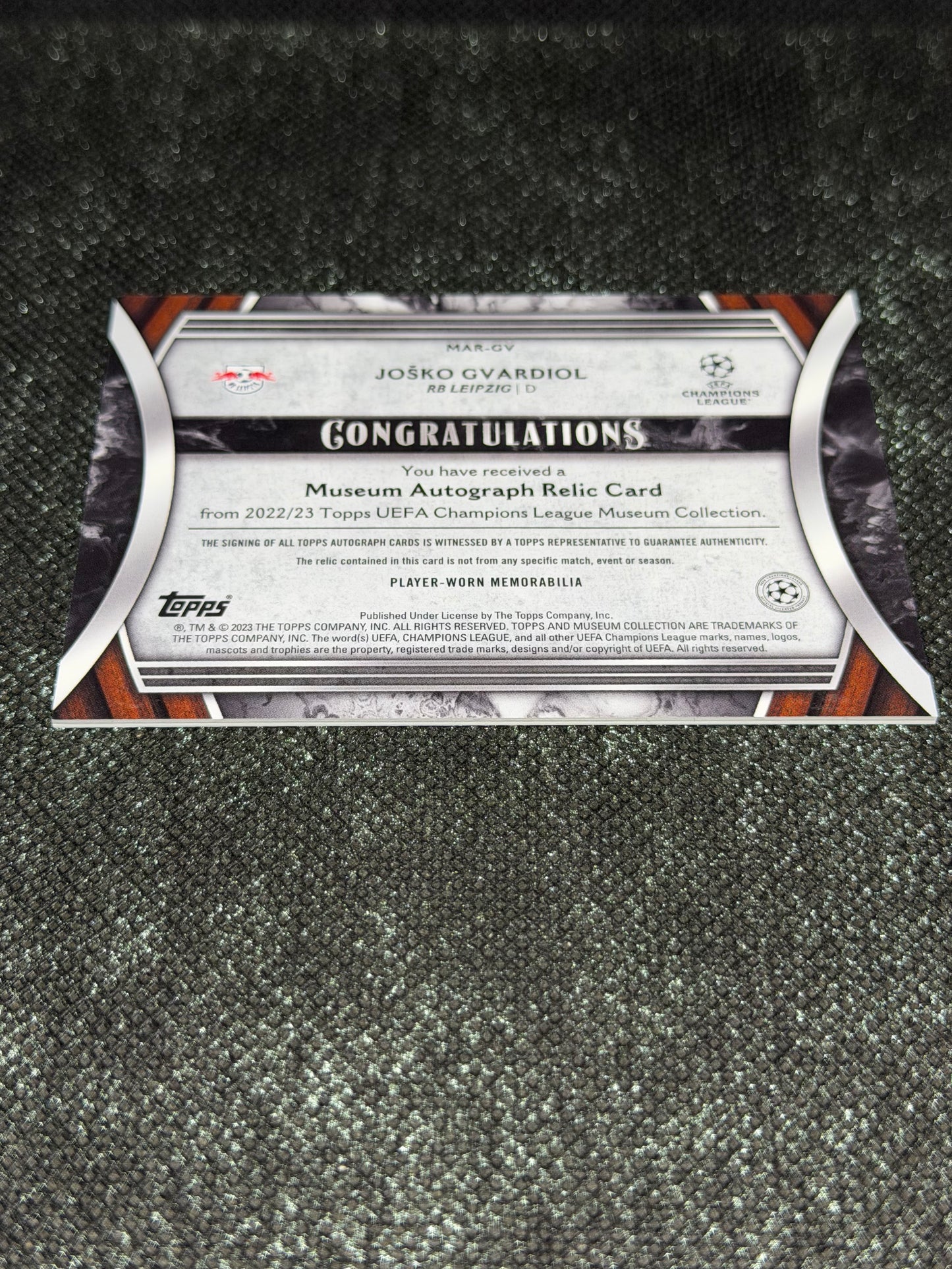2022-23 Topps UEFA Champions League Museum Collection Museum Autograph Relic Card 276/299 - Josko Gvardiol
