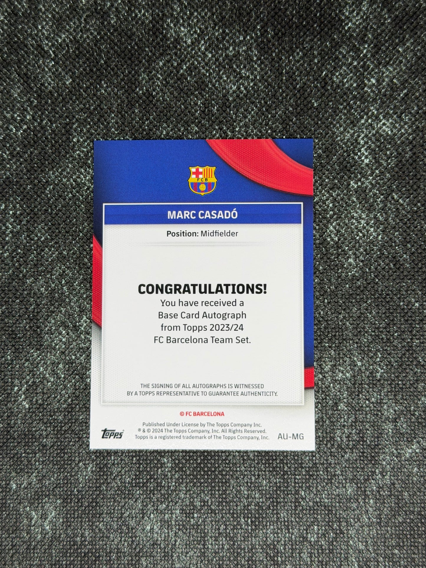 2023-24 Topps FC Barcelona Team Set Base Card Autograph 165/250 - Marc Casado
