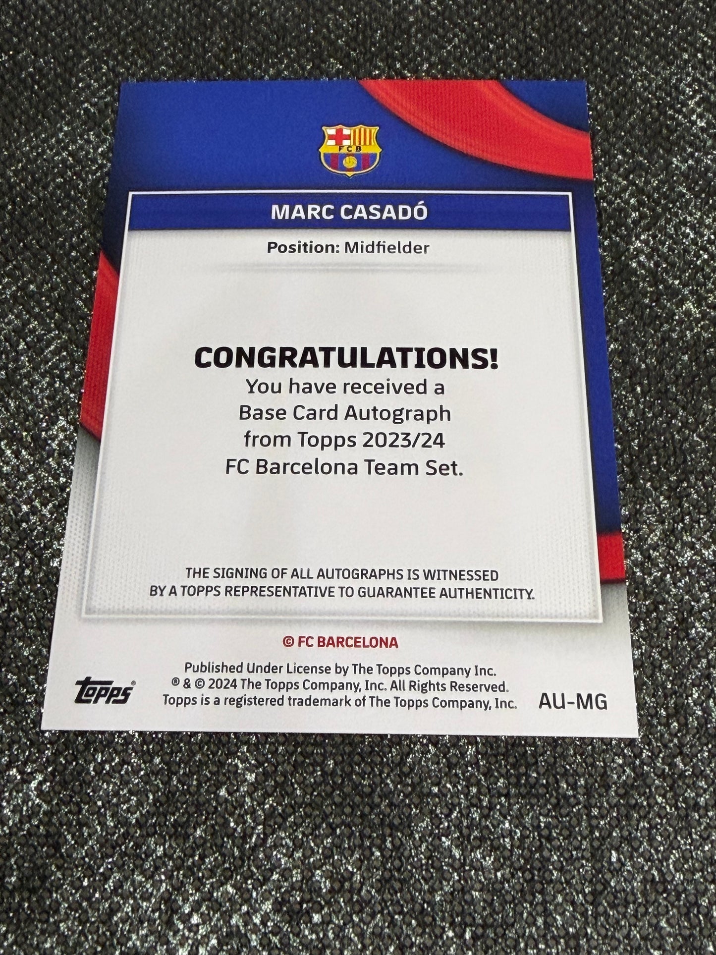 2023-24 Topps FC Barcelona Team Set Base Card Autograph 165/250 - Marc Casado