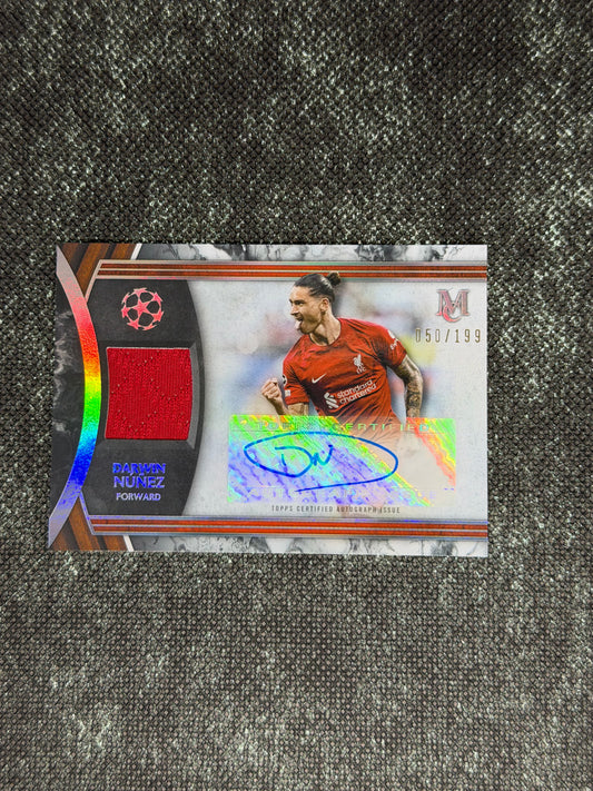 2022-23 Topps UEFA Champions League Museum Collection Autograph Relic Card 050/199 - Darwin Nunez