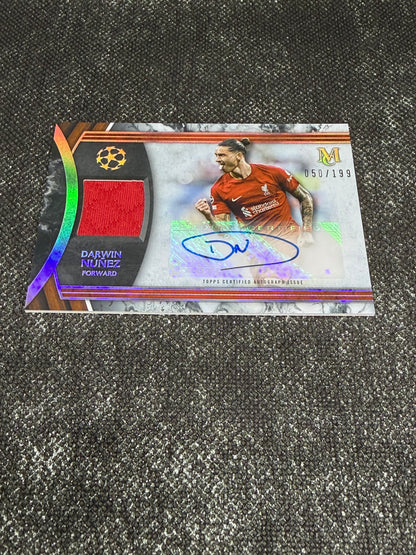 2022-23 Topps UEFA Champions League Museum Collection Autograph Relic Card 050/199 - Darwin Nunez