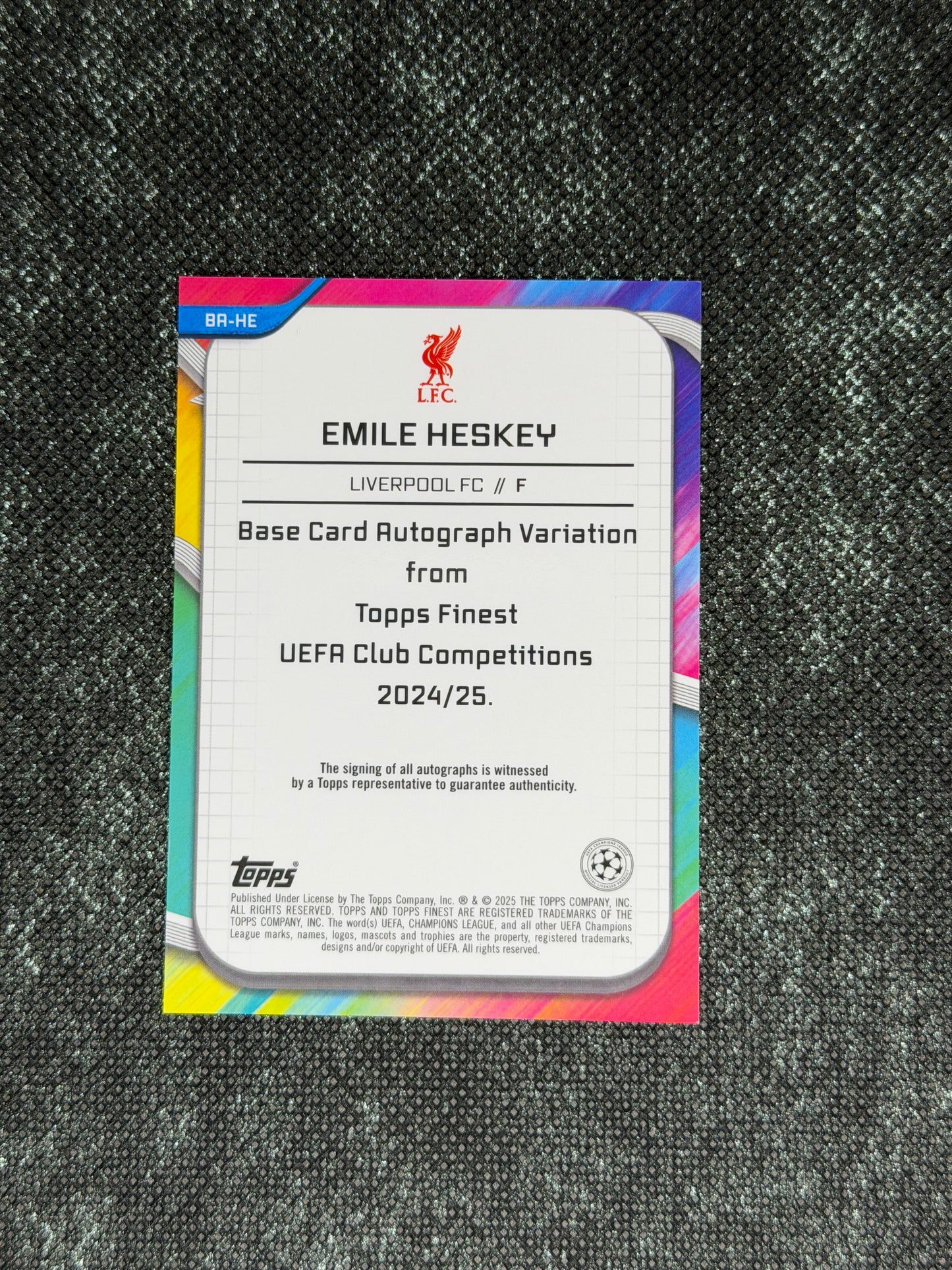 2024-25 Topps Finest UEFA Club Competitions Base Card Autograph Variation Gold 45/50 - Emile Heskey