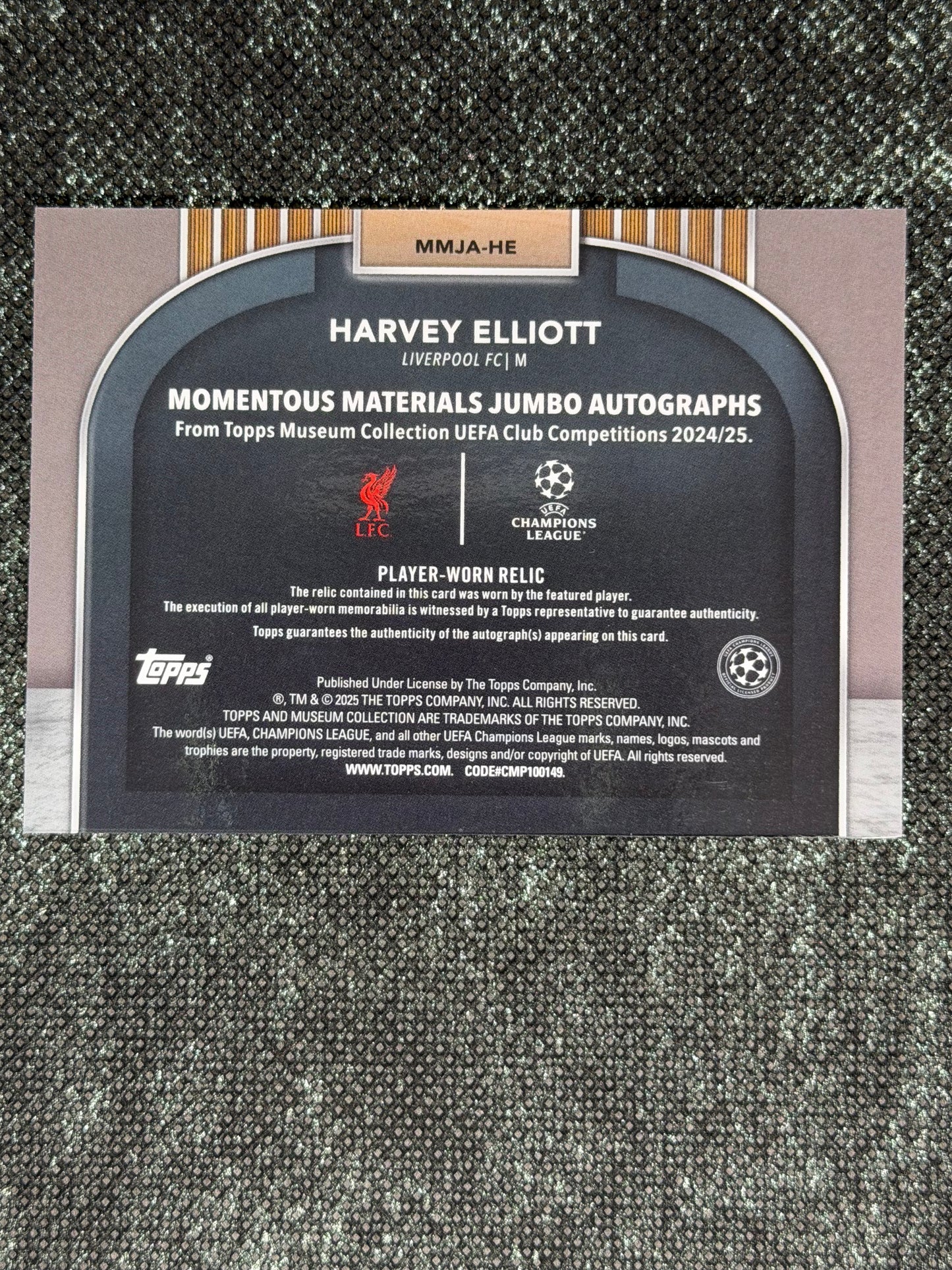 2024-25 Topps Museum Collection UEFA Club Competitions Momentous Materials Jumbo Autograph 12/50 - Harvey Elliot