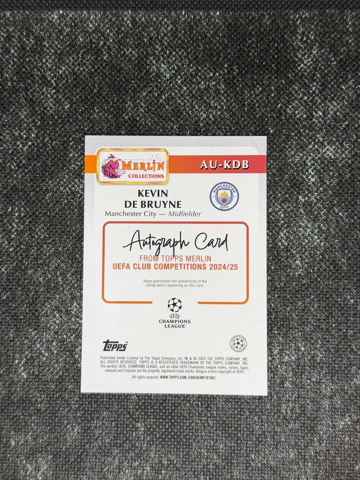 2024-25 Topps Merlin UEFA Club Competitions Autograph Card Gold 45/50 - Kevin De Bruyne