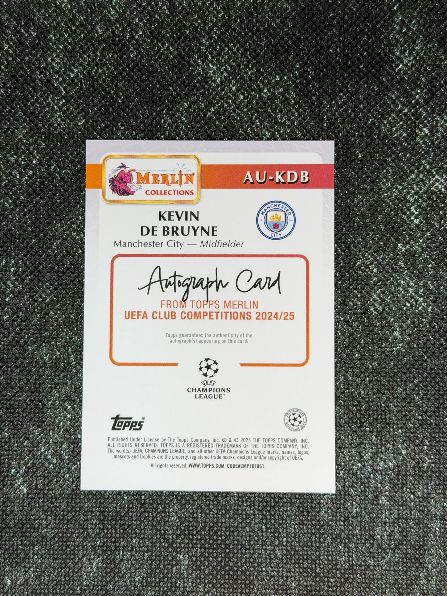 2024-25 Topps Merlin UEFA Club Competitions Autograph Card Orange 16/25 - Kevin De Bruyne