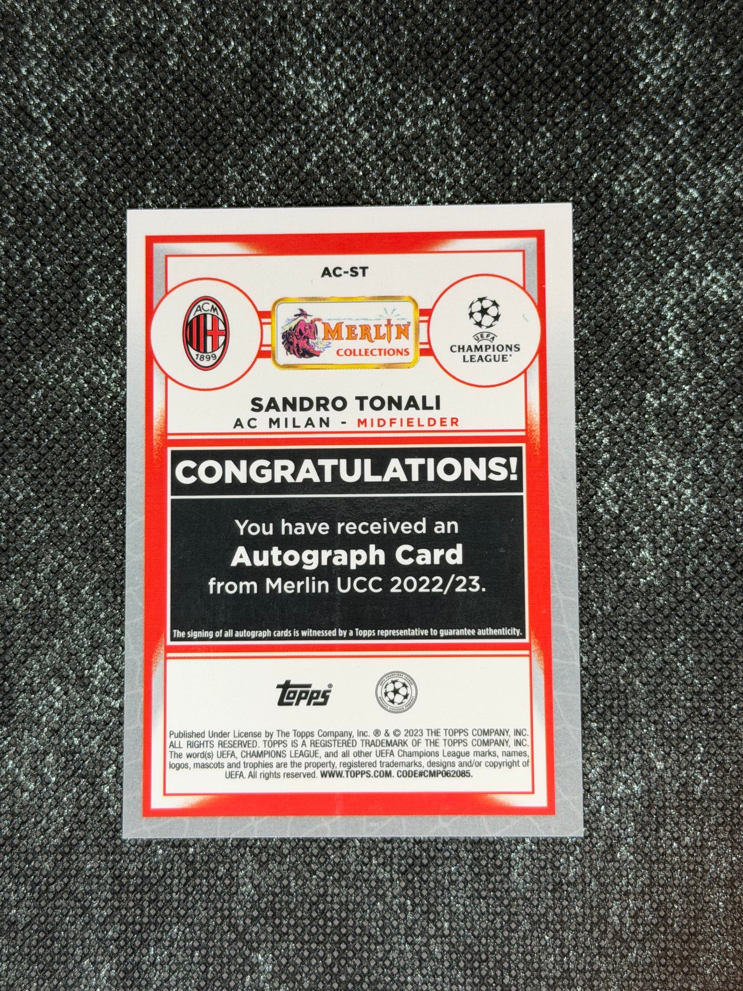 2022-23 Topps Merlin UCC Autograph Card - Sandro Tonali