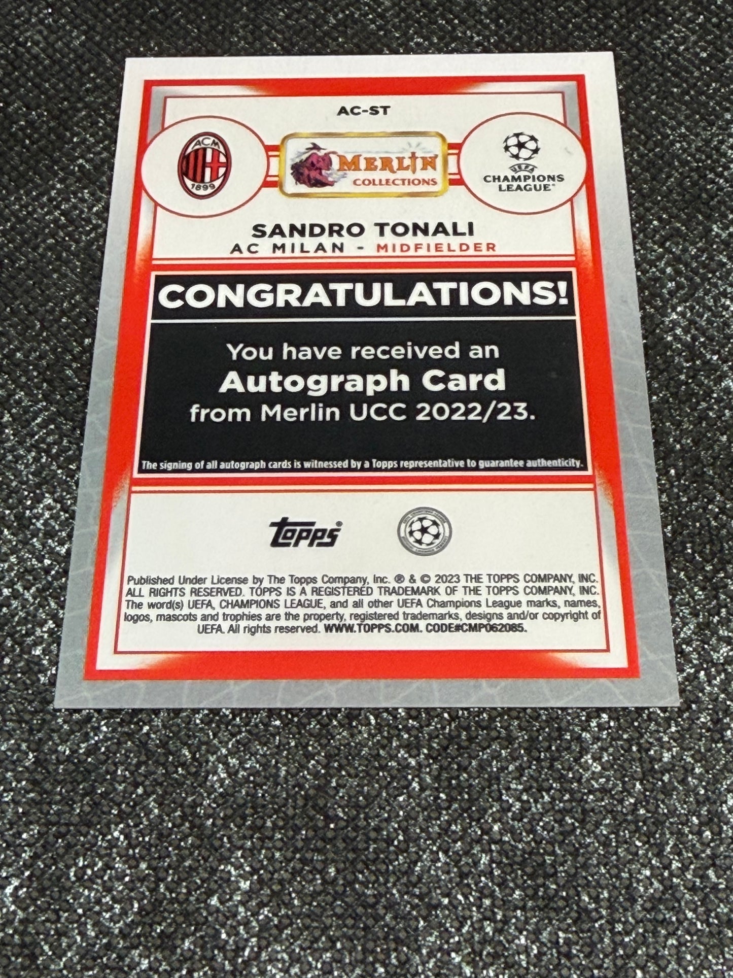 2022-23 Topps Merlin UCC Autograph Card - Sandro Tonali