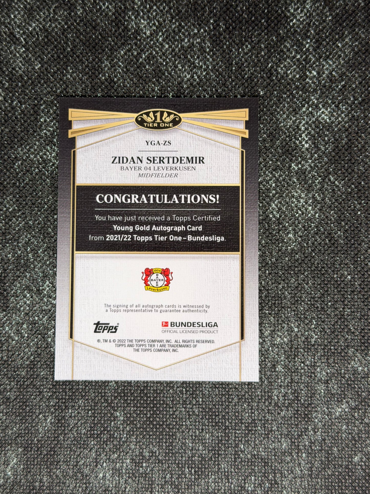 2021-22 Topps Tier One-Bundesliga Young Gold Autograph Card 12/50 - Zidan Sertdemir