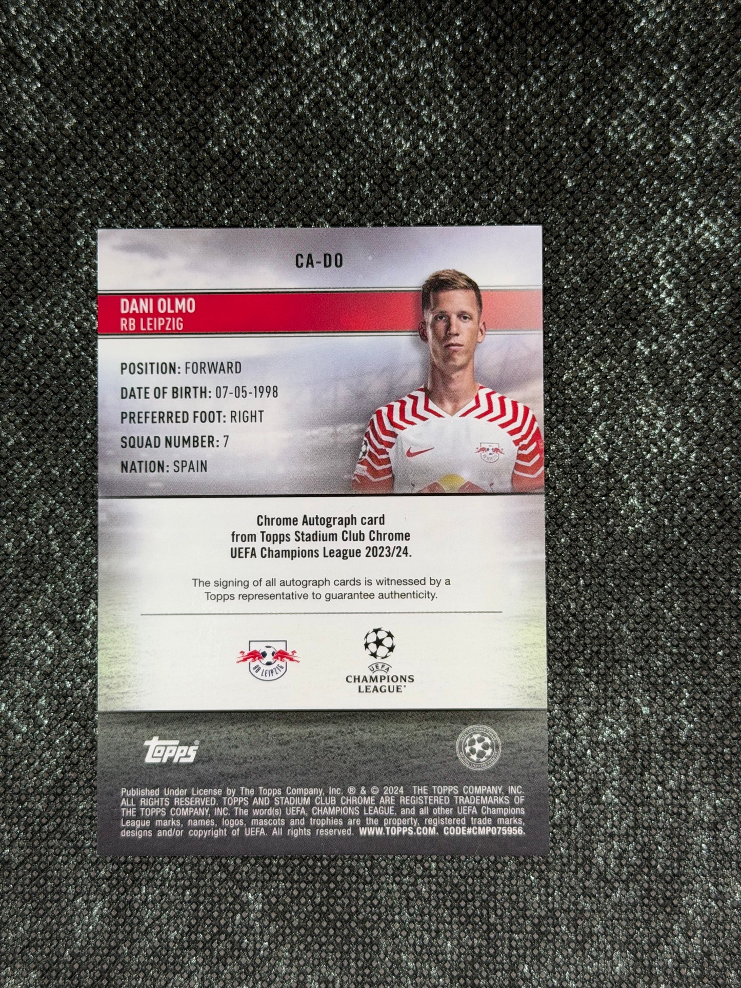 2023-24 Topps Stadium Club Chrome UEFA Champions League Autograph Card - Dani Olmo