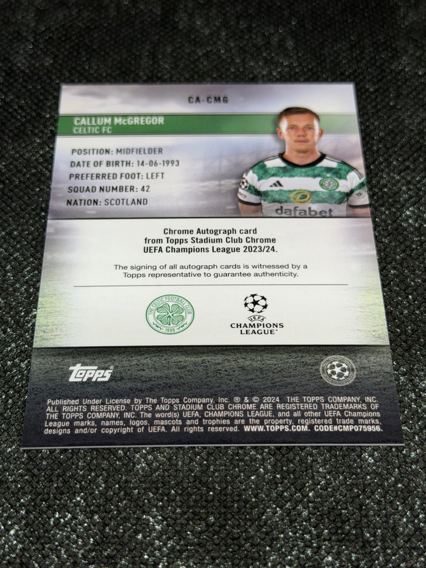 2023-24 Topps Stadium Club Chrome UEFA Champions League Autograph Card - Callum McGregor