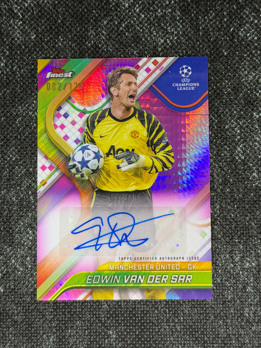 2024-25 Topps Finest UEFA Club Competitions Base Card Autograph Variation 002/125 - Edwin Van Der Sar