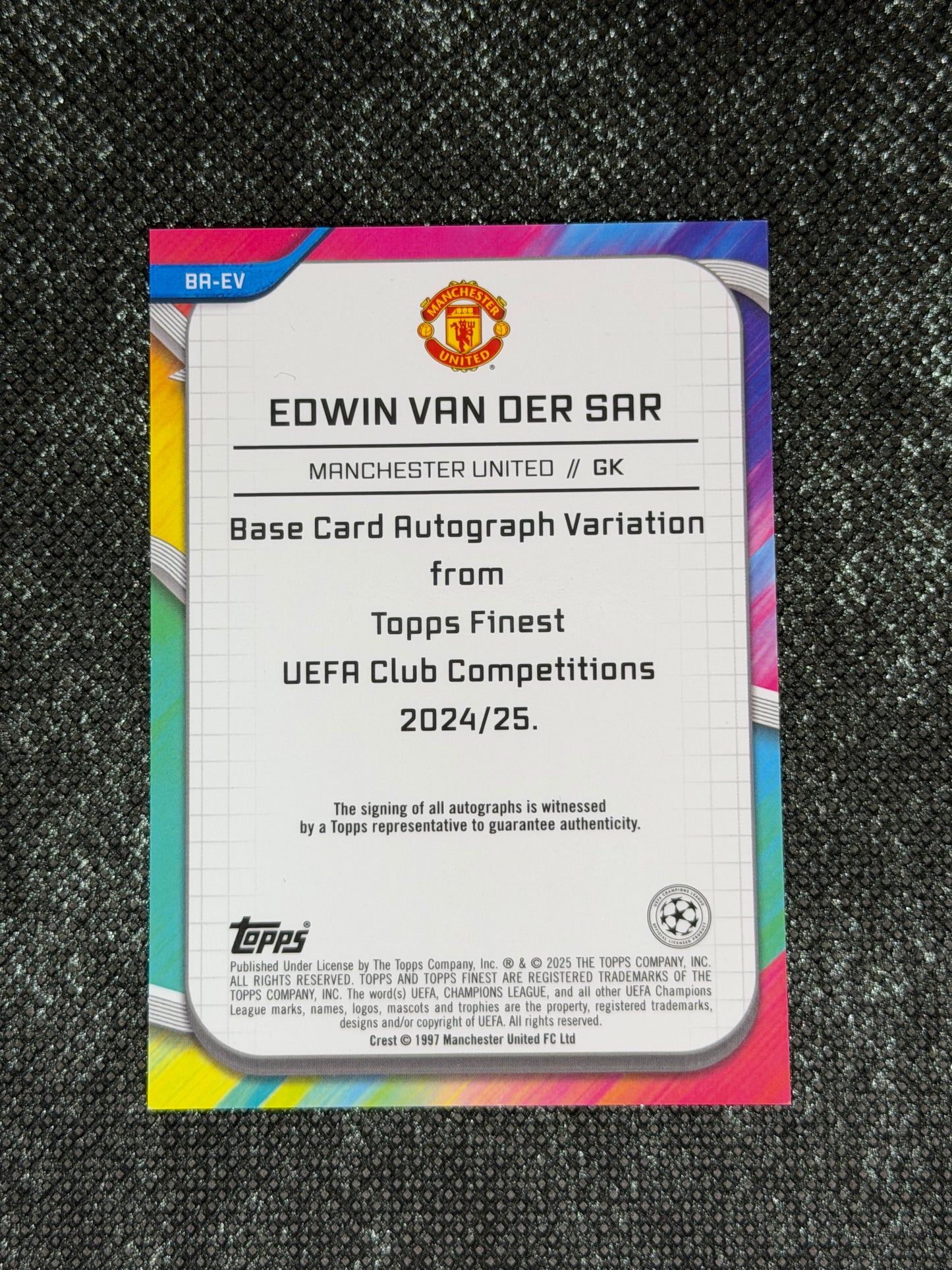 2024-25 Topps Finest UEFA Club Competitions Base Card Autograph Variation 002/125 - Edwin Van Der Sar
