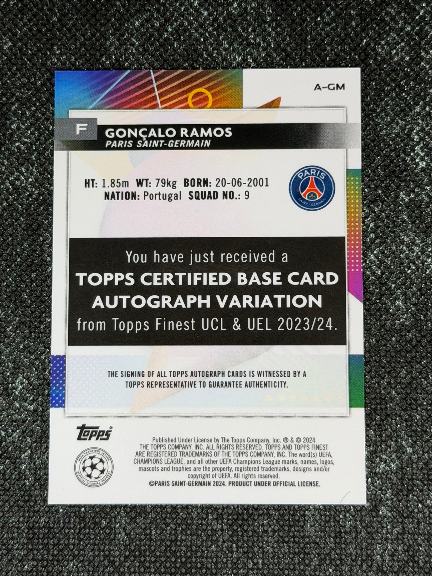 2023-24 Topps Finest UEFA Champions League Base Card Autograph Variation - Goncalo Ramos