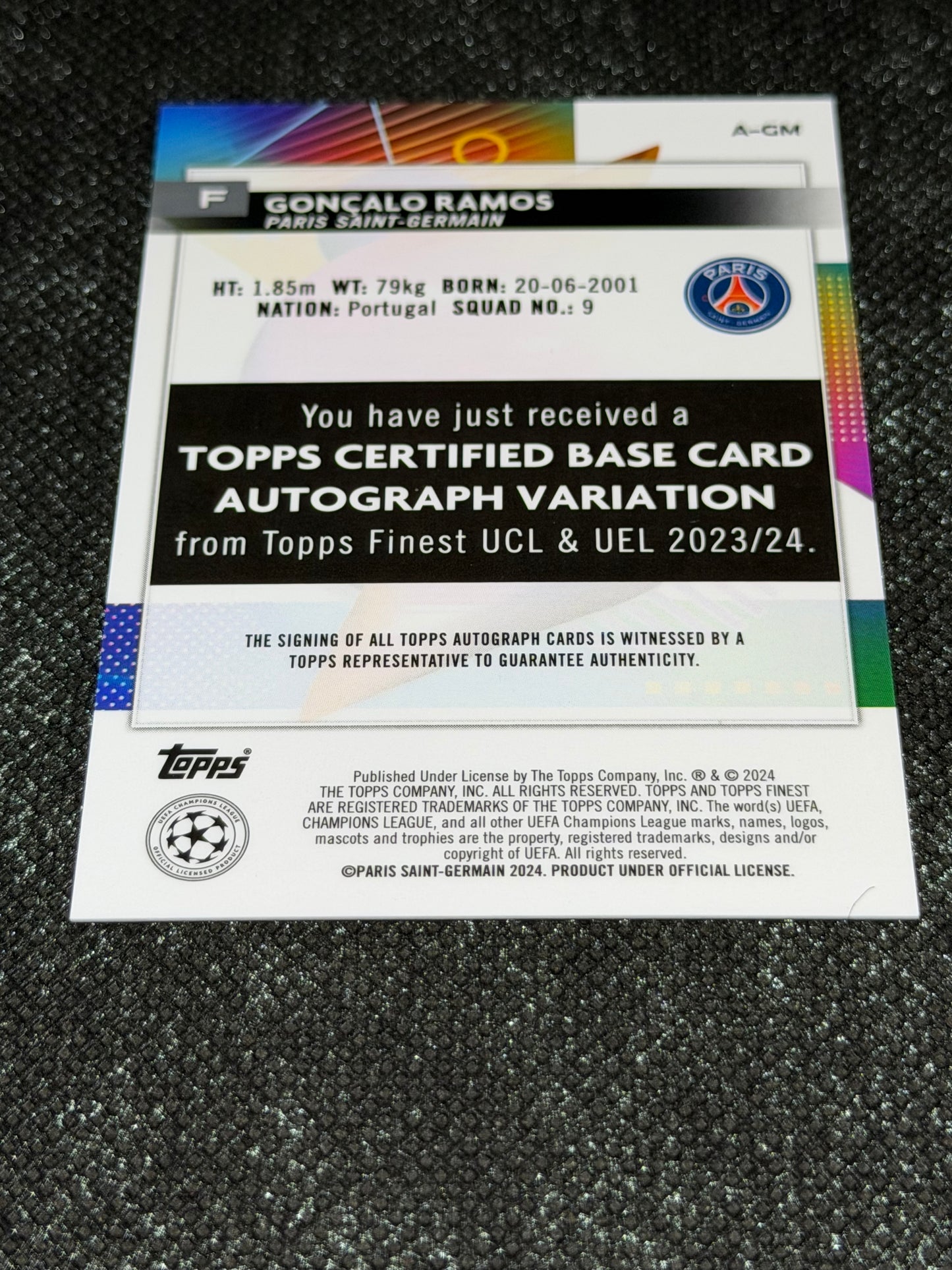 2023-24 Topps Finest UEFA Champions League Base Card Autograph Variation - Goncalo Ramos