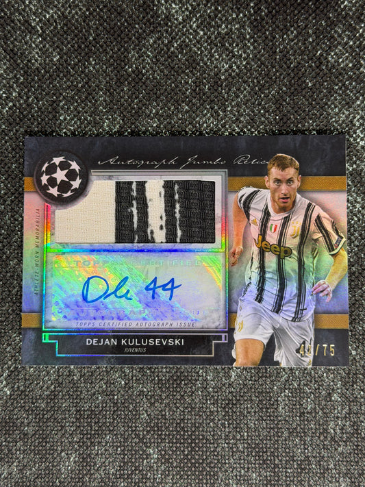 2020-21 Topps Museum Collection UEFA Champions League Autograph Jumbo Relic Card 42/75 - Dejan Kulusevski