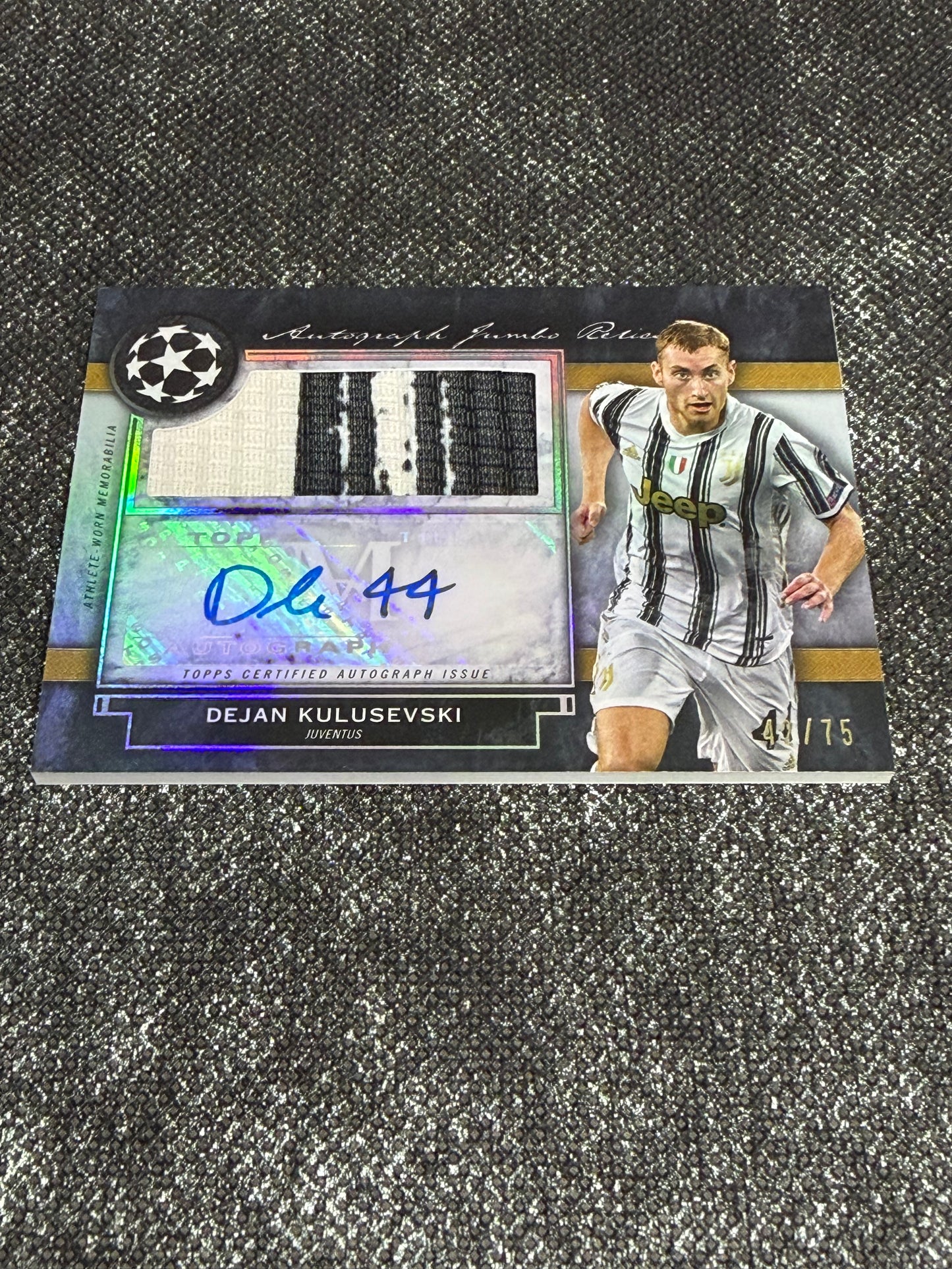 2020-21 Topps Museum Collection UEFA Champions League Autograph Jumbo Relic Card 42/75 - Dejan Kulusevski