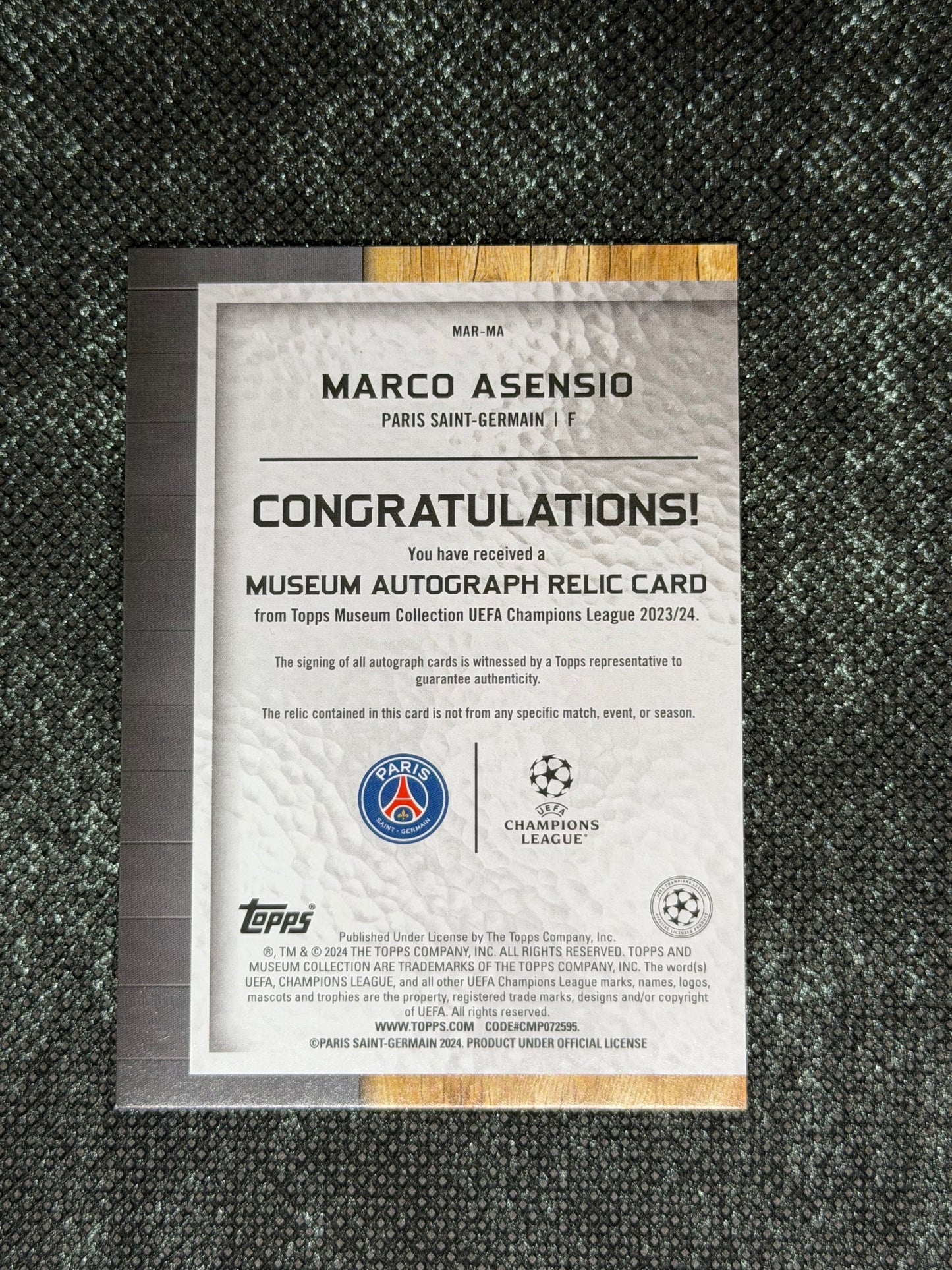 2023-24 Topps Museum Collection UEFA Champions League Autograph Relic Card 061/150 - Marco Asensio