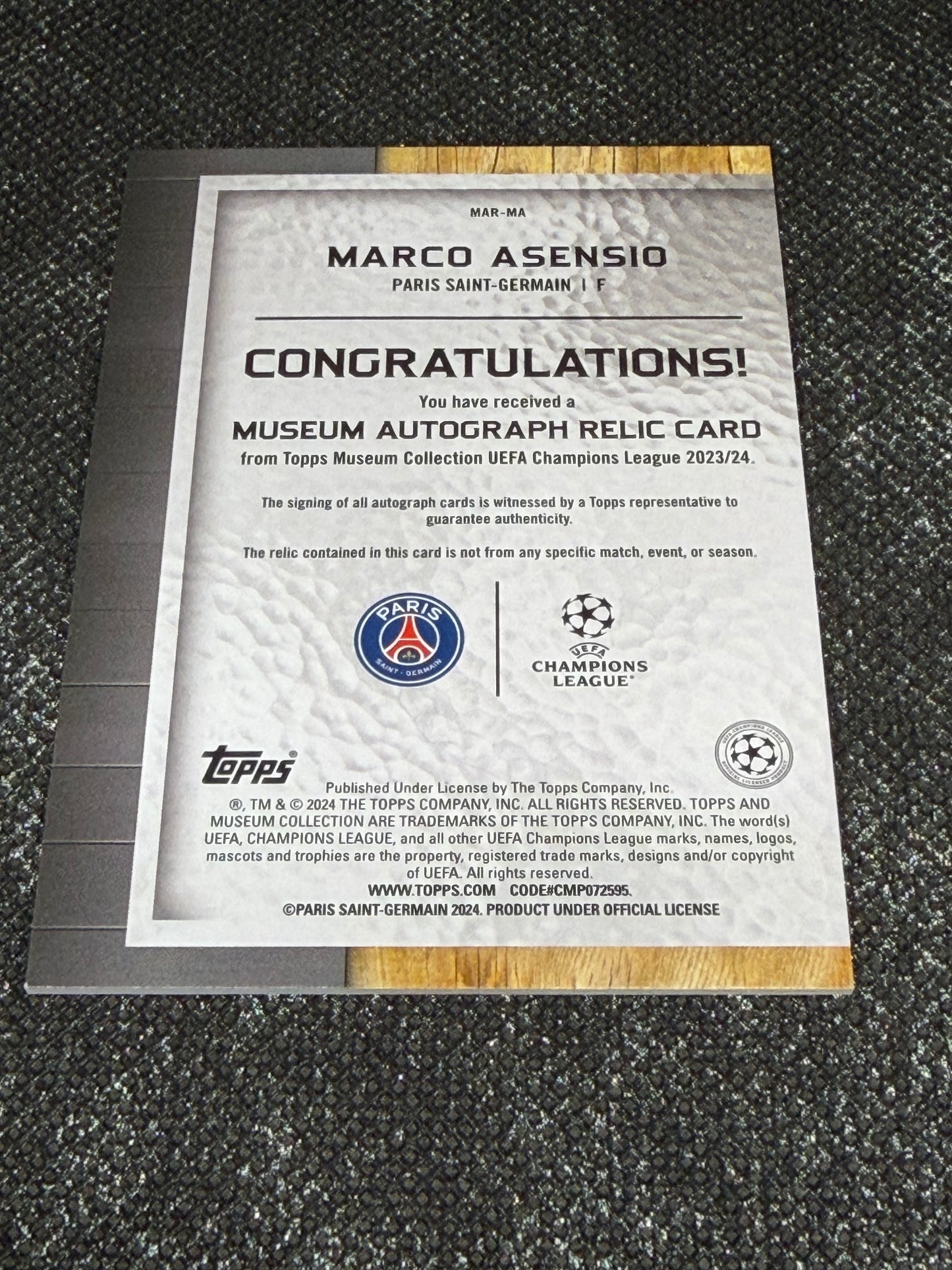 2023-24 Topps Museum Collection UEFA Champions League Autograph Relic Card 061/150 - Marco Asensio