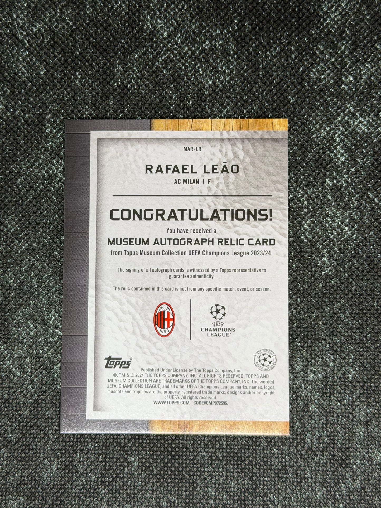 2023-24 Topps Museum Collection UEFA Champions League Autograph Relic Card 76/99 - Rafael Leao
