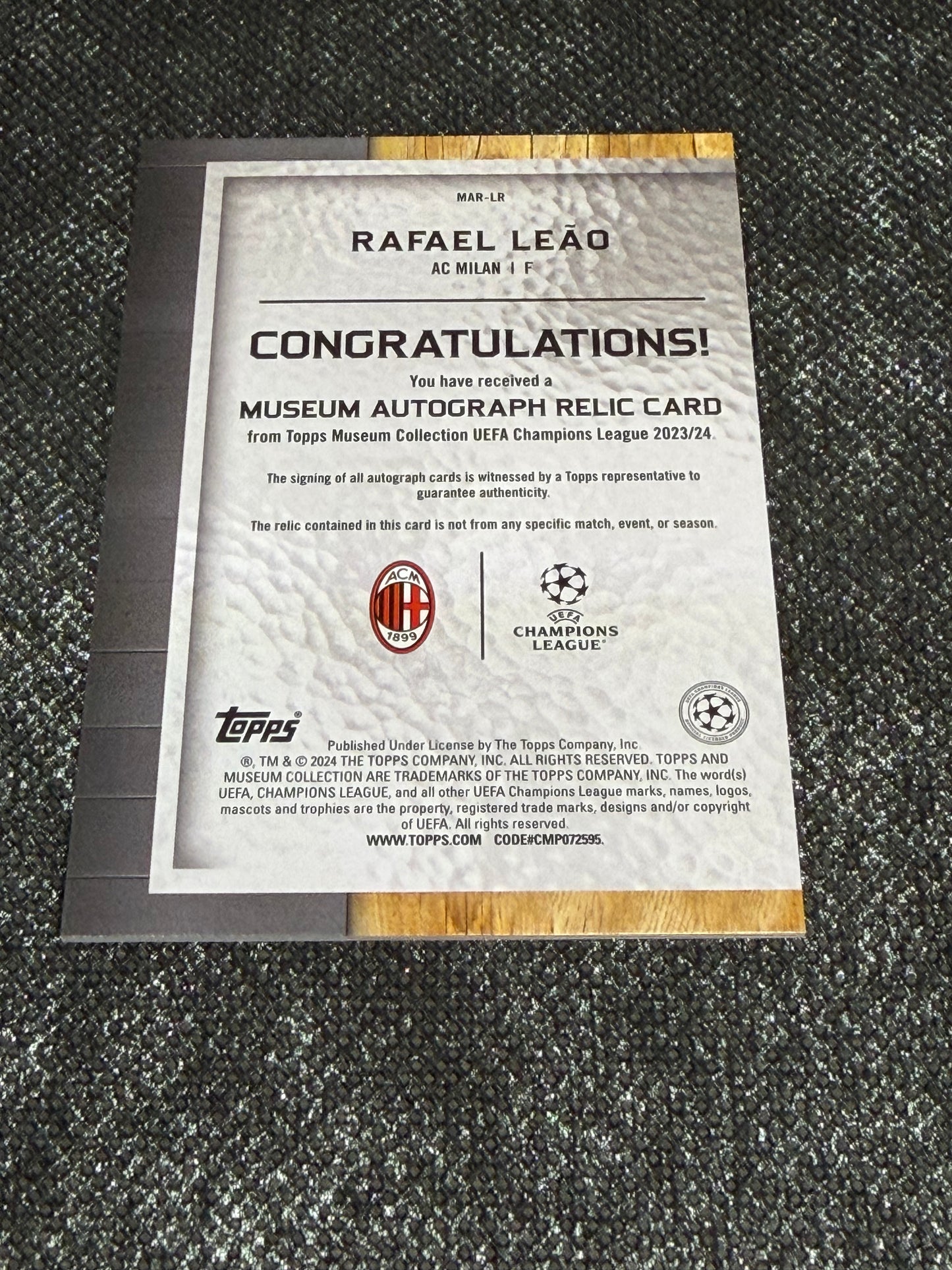 2023-24 Topps Museum Collection UEFA Champions League Autograph Relic Card 76/99 - Rafael Leao