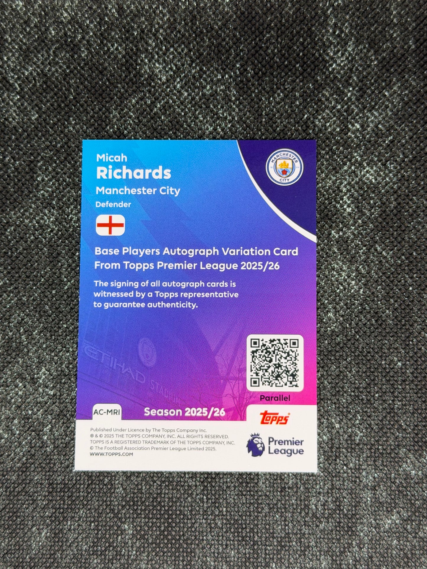 2025-26 Topps Premier League Base Players Autograph Variation Card 06/50 - Micah Richards
