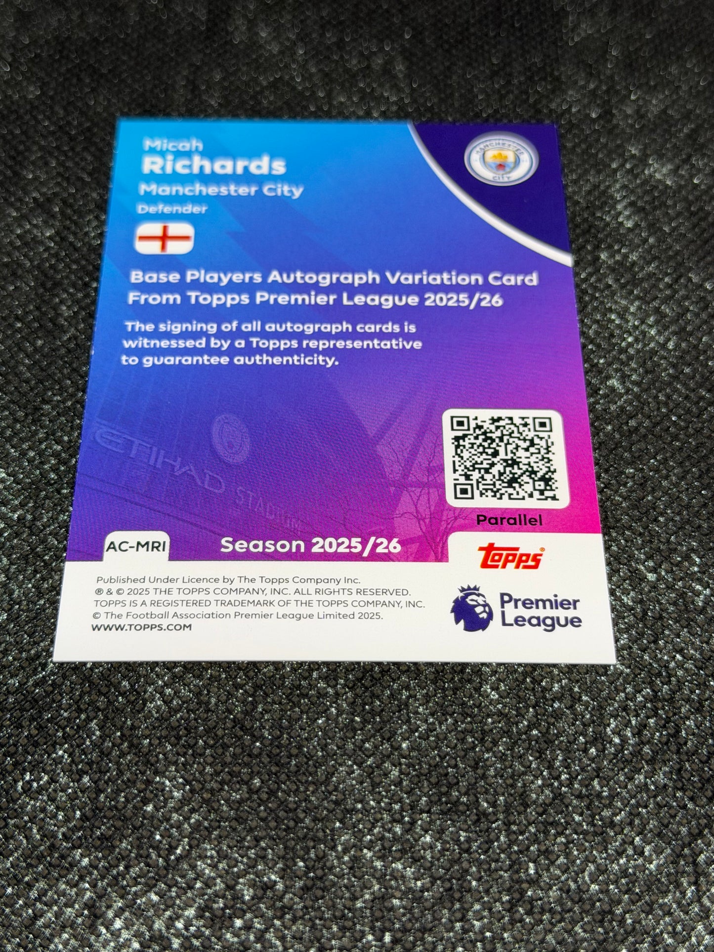 2025-26 Topps Premier League Base Players Autograph Variation Card 06/50 - Micah Richards
