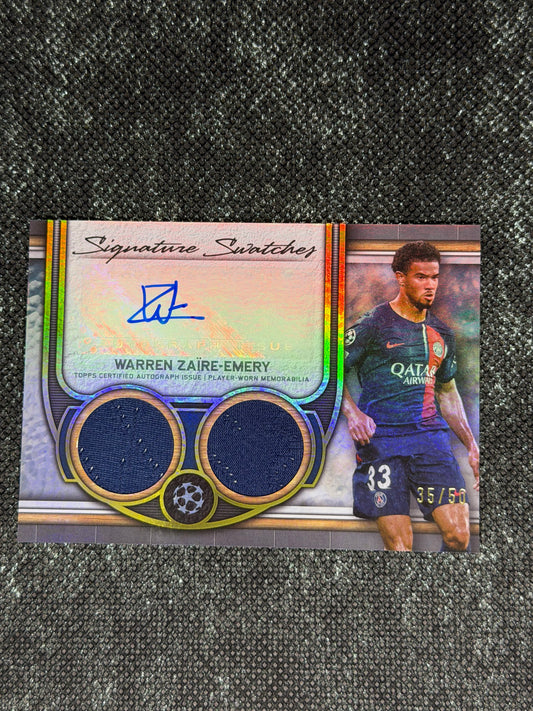 2023-24 Topps Museum Collection UEFA Champions League Single Player Signature Swatch 35/50 - Warren Zaire Emery Dual Autograph Relic Card