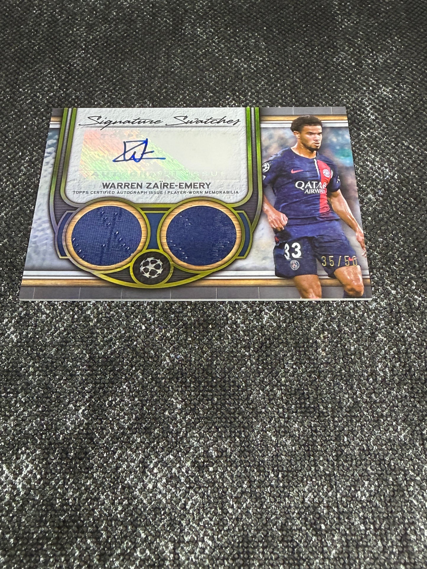 2023-24 Topps Museum Collection UEFA Champions League Single Player Signature Swatch 35/50 - Warren Zaire Emery Dual Autograph Relic Card