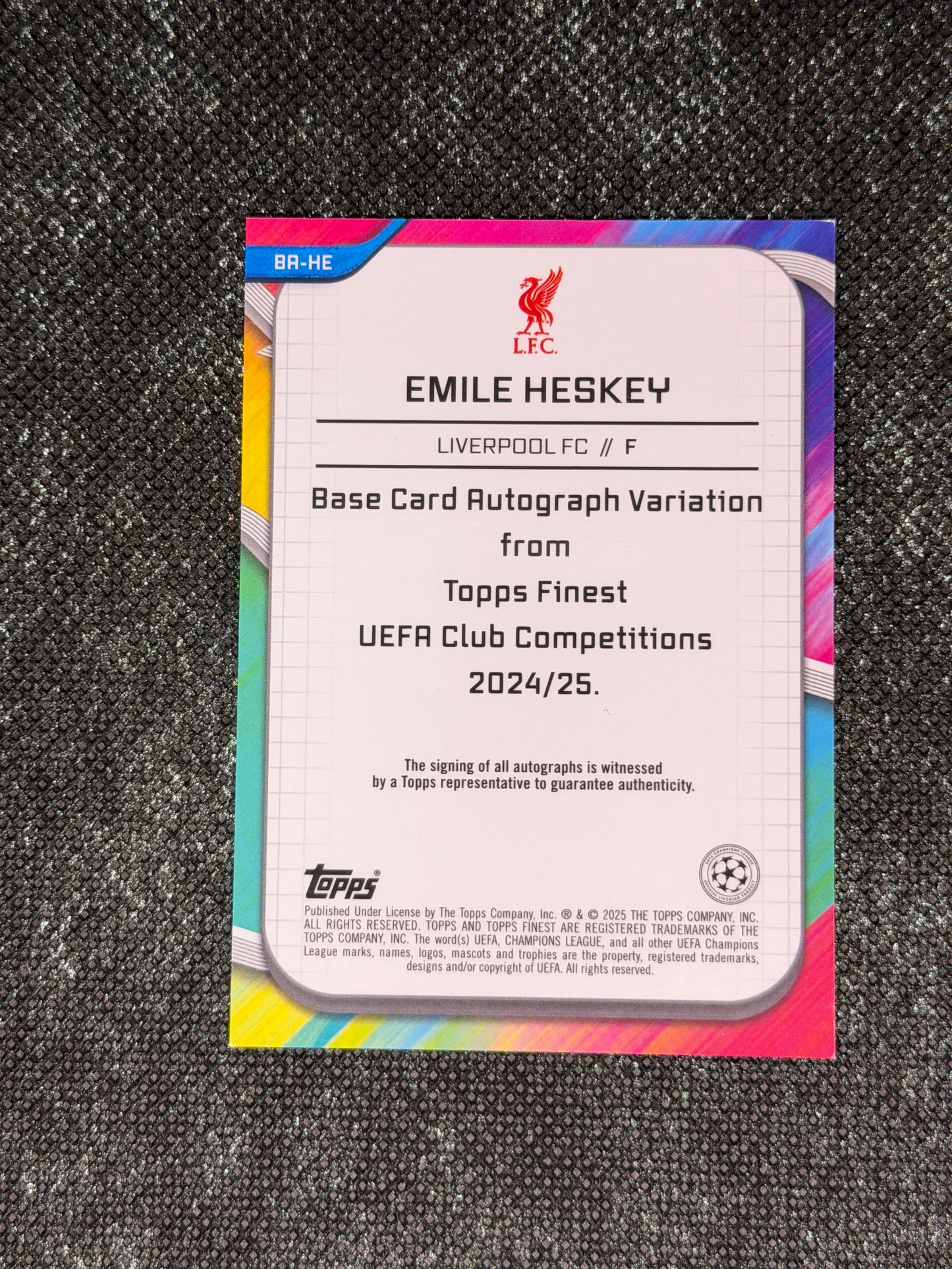 2024-25 Topps Finest UEFA Club Competitions Base Card Autograph Variation Pink 18/75 - Emile Heskey (Copy)