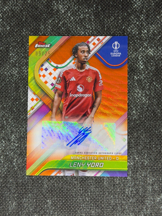 2024-25 Topps Finest UEFA Club Competitions Base Card Autograph Variation Orange 09/25 - Leny Yoro