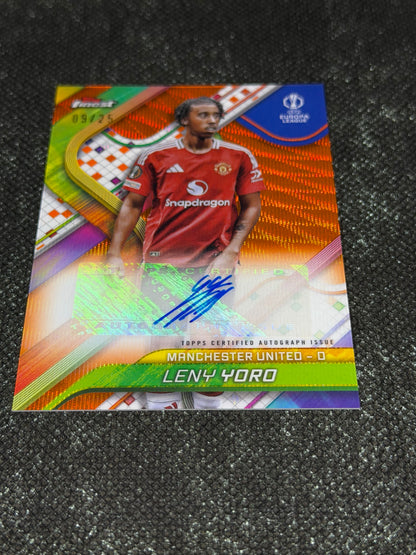 2024-25 Topps Finest UEFA Club Competitions Base Card Autograph Variation Orange 09/25 - Leny Yoro