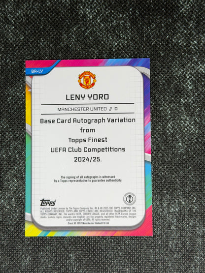 2024-25 Topps Finest UEFA Club Competitions Base Card Autograph Variation Orange 09/25 - Leny Yoro