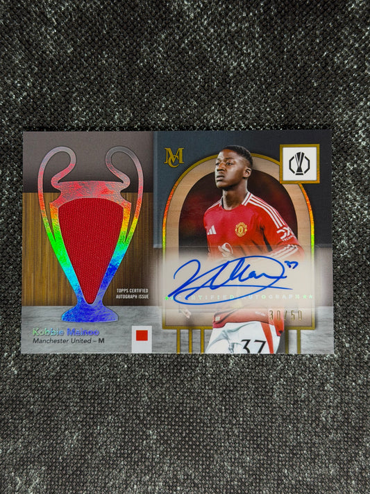 2024-25 Topps Museum Collection UEFA Club Competitions Momentous Materials Jumbo Autograph 30/50 - Kobbie Mainoo