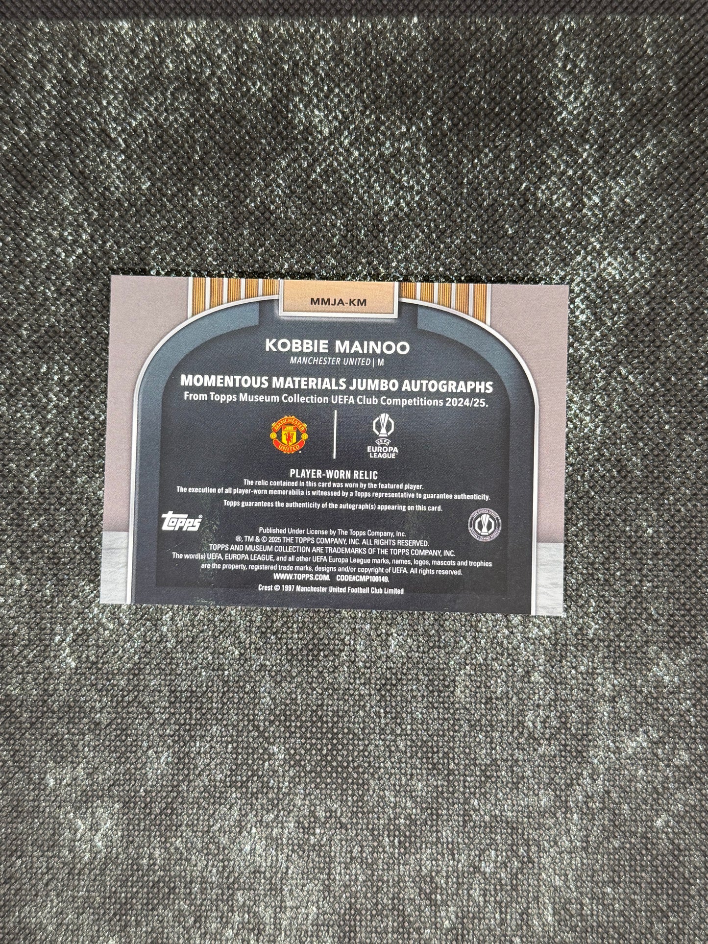 2024-25 Topps Museum Collection UEFA Club Competitions Momentous Materials Jumbo Autograph 30/50 - Kobbie Mainoo