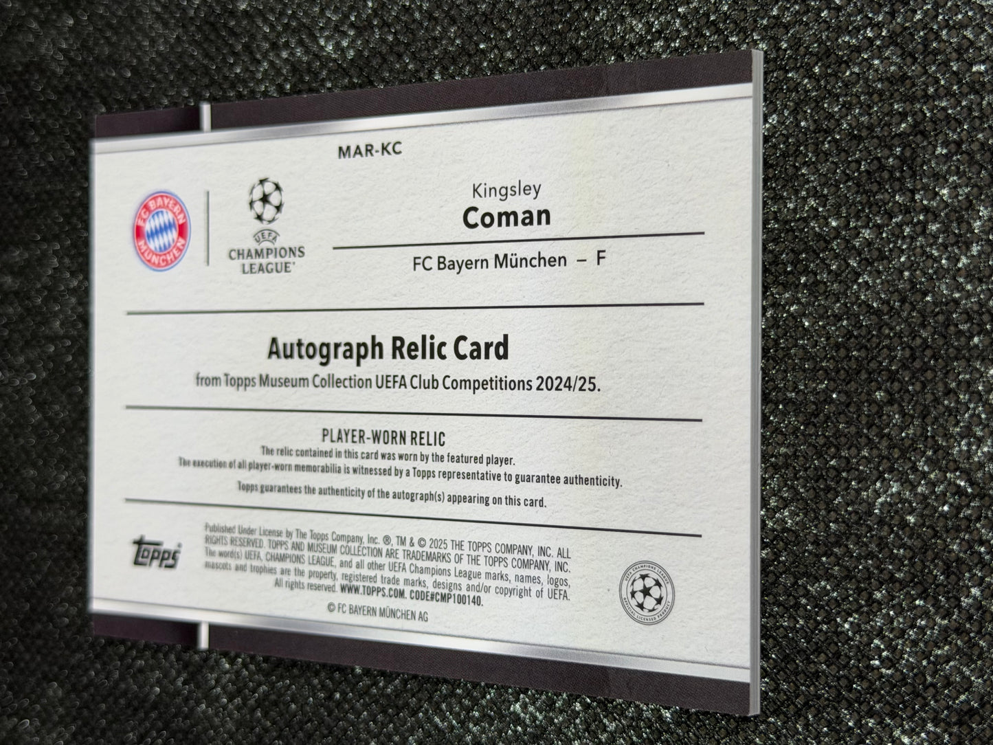 2024-25 Topps Museum Collection UEFA Club Competitions Autograph Relic Card 136/299 - Kingsley Coman