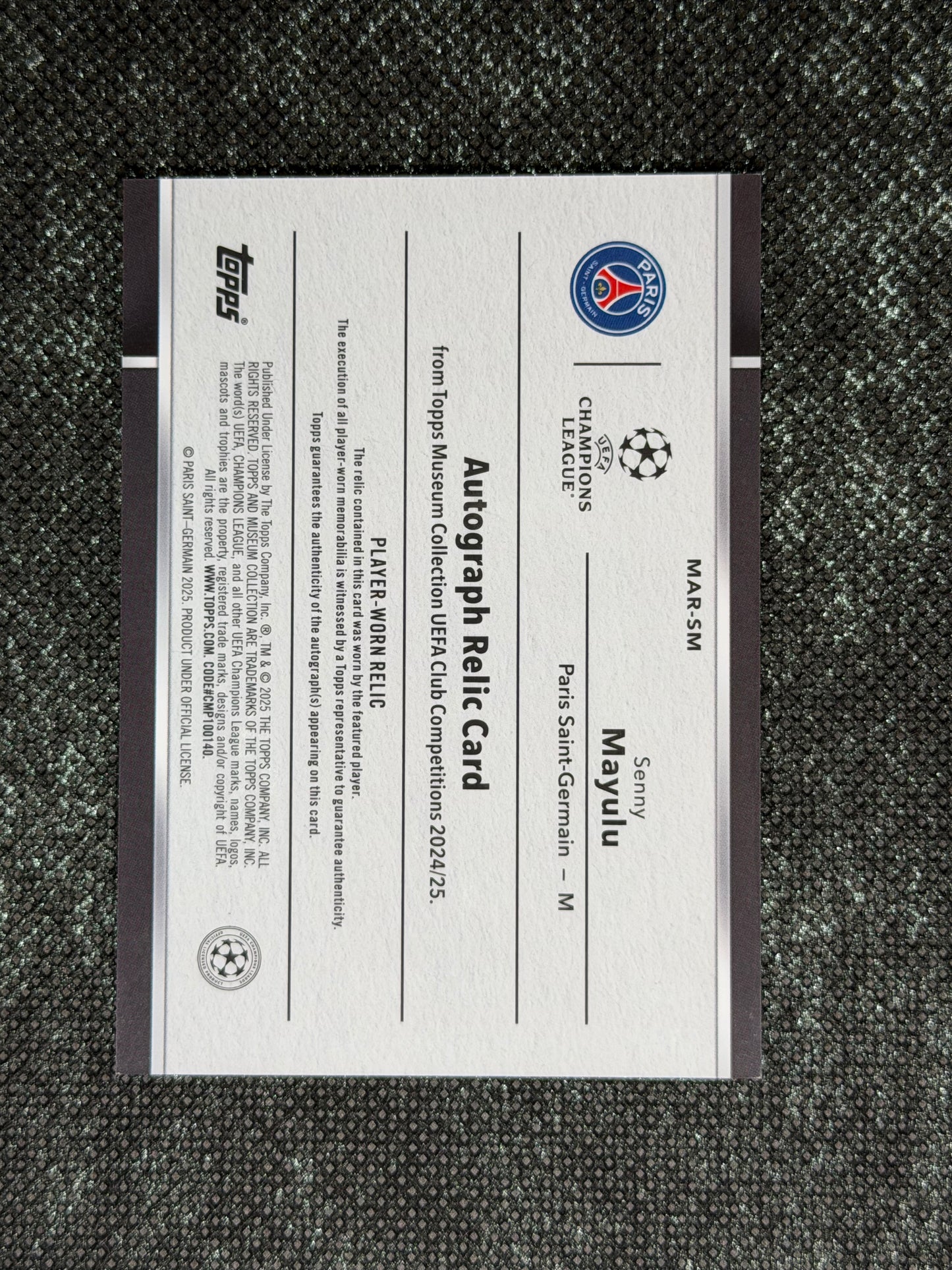 2024-25 Topps Museum Collection UEFA Club Competitions Autograph Relic Card 188/199 (RC) - Seny Mayulu