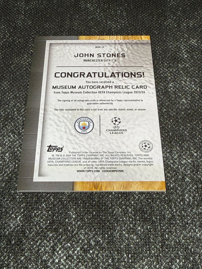 2023-24 Topps Museum Collection UEFA Champions League Autograph Relic Card 013/199 - John Stones