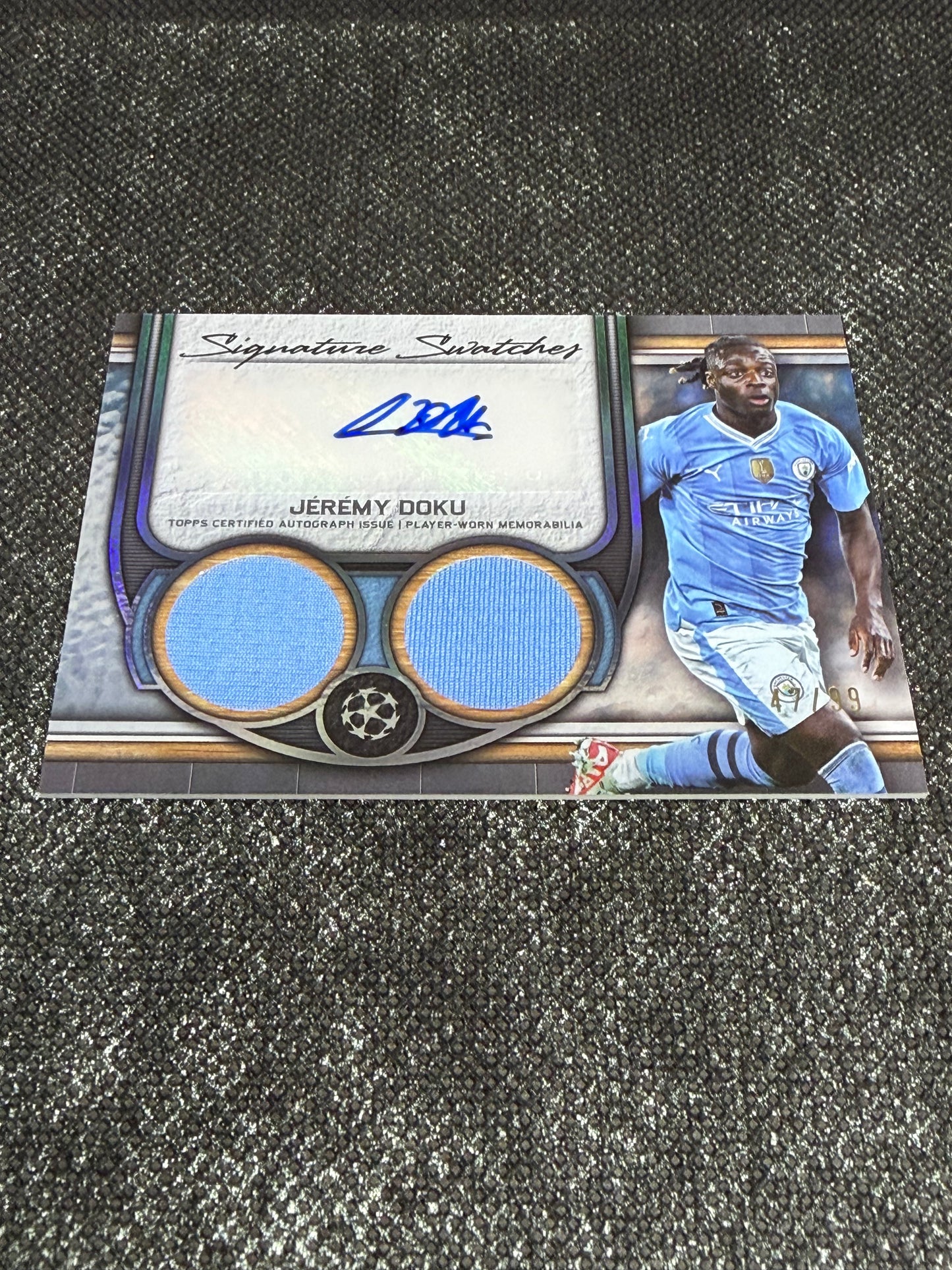2023-24 Topps Museum Collection UEFA Champions League Autograph Relic Card 47/99 - Jeremy Doku