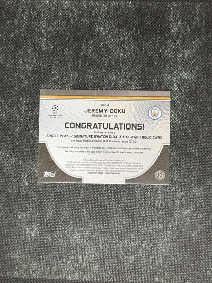 2023-24 Topps Museum Collection UEFA Champions League Autograph Relic Card 47/99 - Jeremy Doku