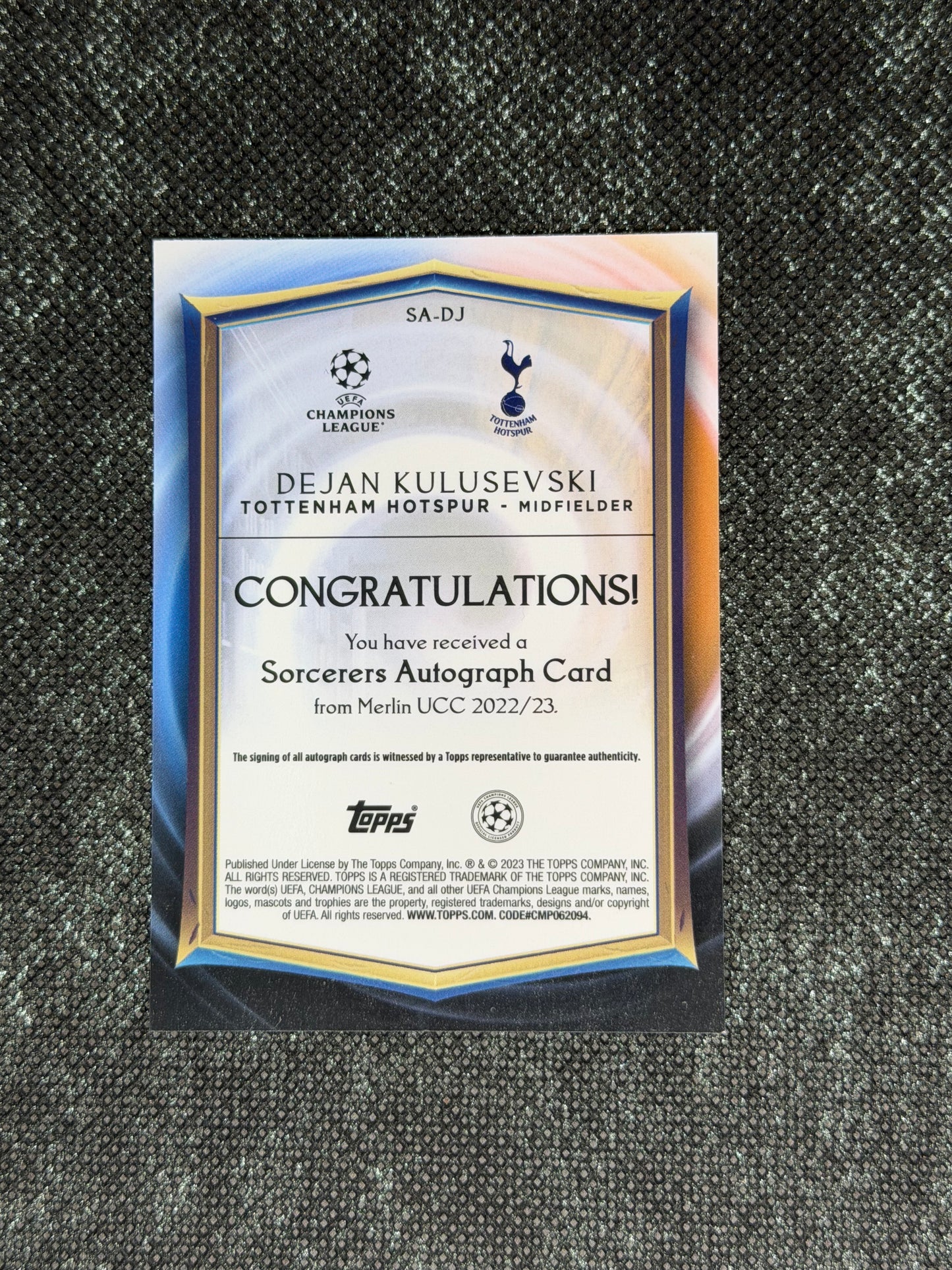 2022-23 Topps Merlin UCC Sorcerers Autograph Card Orange 11/25 - Dejan Kulusevski