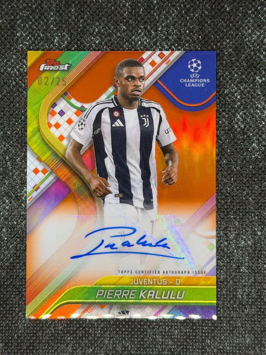 2024-25 Topps Finest UEFA Club Competitions Base Card Autograph Variation Orange 02/25 - Pierre Kalulu