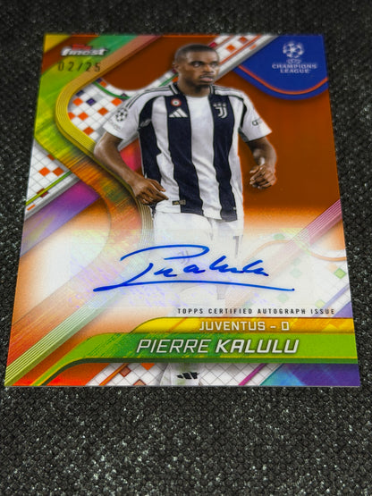 2024-25 Topps Finest UEFA Club Competitions Base Card Autograph Variation Orange 02/25 - Pierre Kalulu