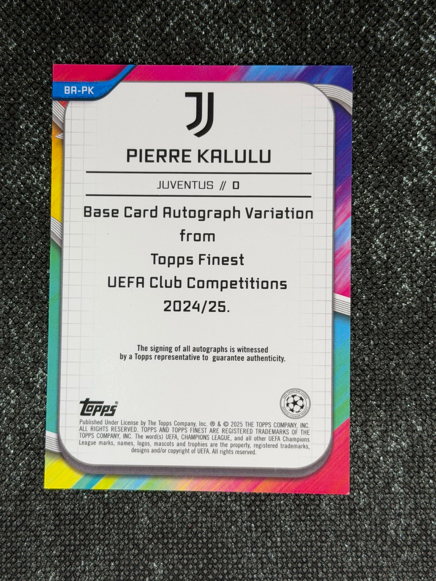 2024-25 Topps Finest UEFA Club Competitions Base Card Autograph Variation Orange 02/25 - Pierre Kalulu