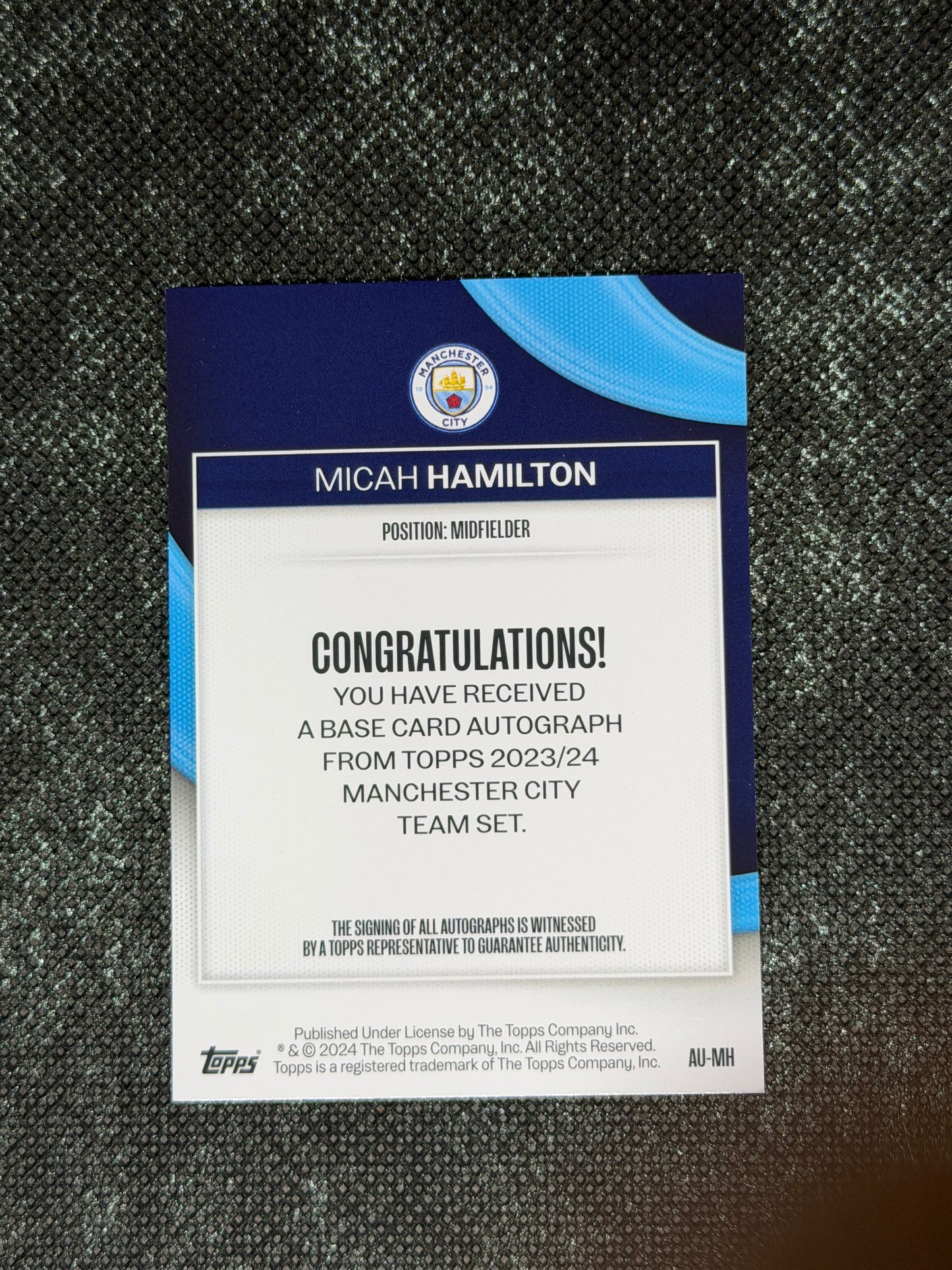 2023-24 Topps Manchester City Team Set Base Card Autograph RC 07/25 - Micah Hamilton