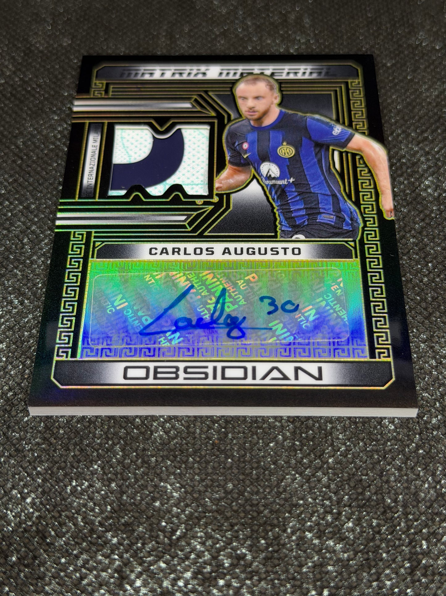 2023-24 Panini Obsidian Soccer Matrix Material Autographs 09/10 - Carlos Augusto