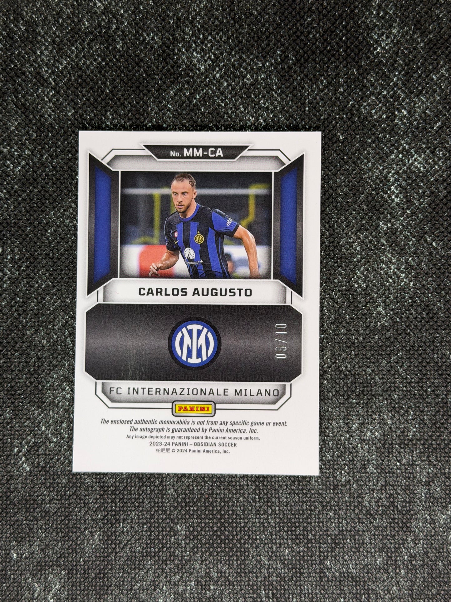 2023-24 Panini Obsidian Soccer Matrix Material Autographs 09/10 - Carlos Augusto