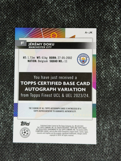 2023-24 Topps Finest UEFA Champions League Base Card Autograph Variation Orange 25/25 - Jeremy Doku