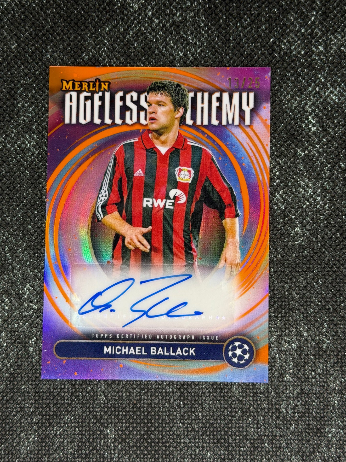 2024-25 Topps Merlin UEFA Club Competitions Ageless Alchemy Autograph Card Orange 13/25 - Micheal Ballack