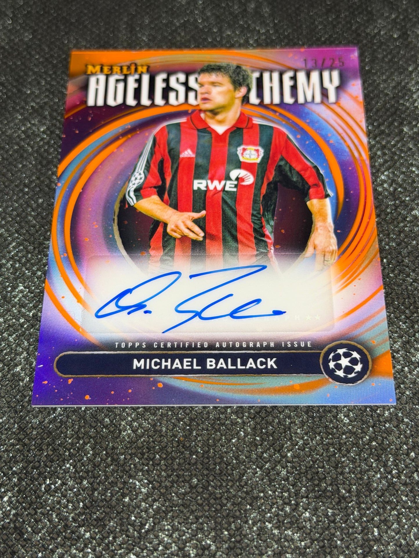 2024-25 Topps Merlin UEFA Club Competitions Ageless Alchemy Autograph Card Orange 13/25 - Micheal Ballack