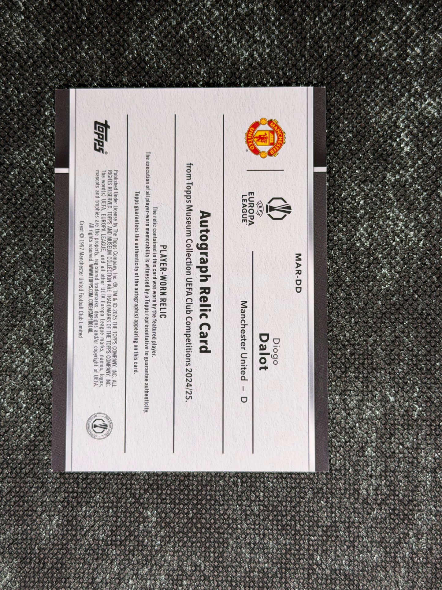 2024-25 Topps Museum Collection UEFA Club Competitions Autograph Relic Card 193/199 - Diego Dalot